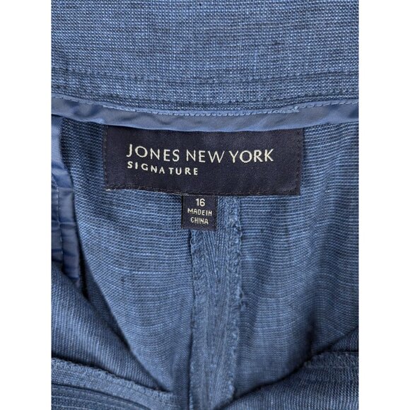 Jones New York Pants Woman Plus Size 16W Blue 100% Linen Cropped Wide Leg - Picture 7 of 9